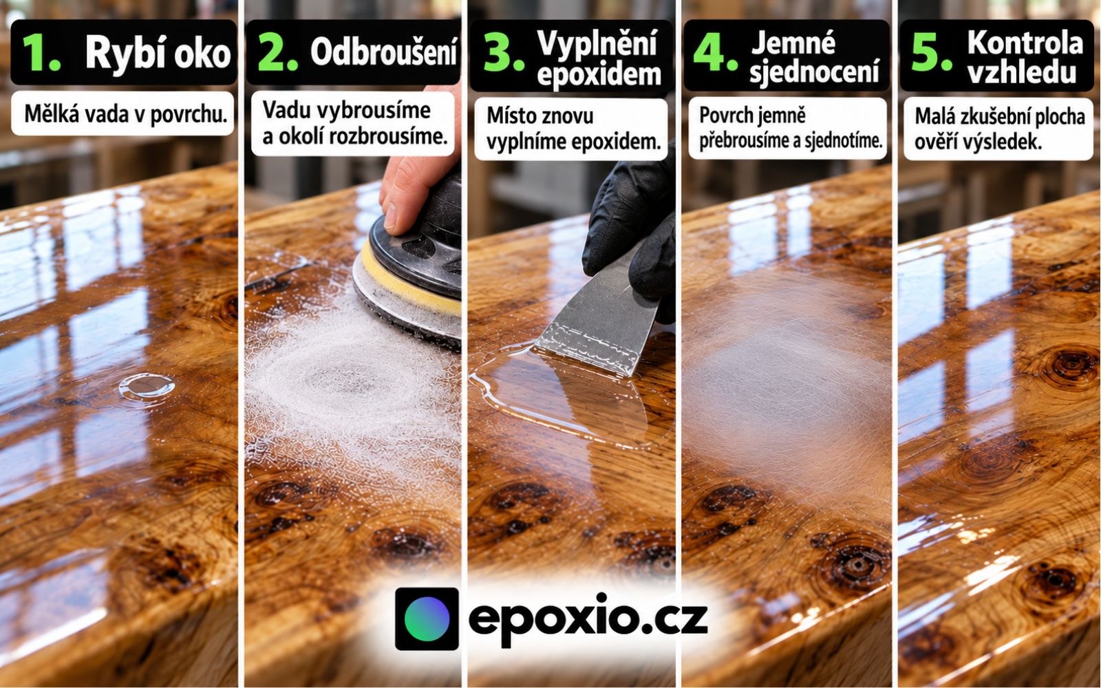 Lokální oprava epoxidového povrchu po odstranění vady